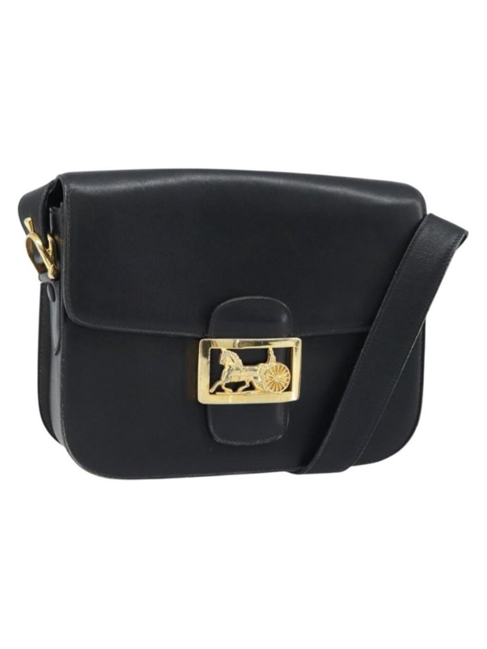 Authentic CELINE Horse Carriage Shoulder Bag Leather Black Gold